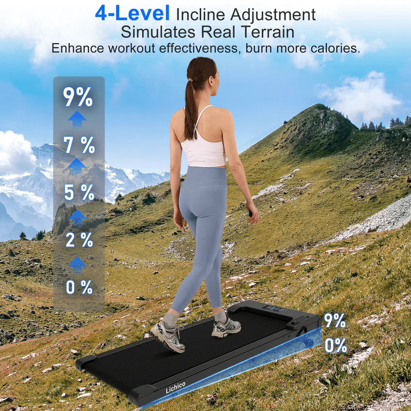 Lichico Running Treadmill Walking Pad w/Incline Remote Control for Home/Office, 2.5HP Brushless Motorized Compact Walking Jogging Machine Portable Treadmill with 0.5-4 MPH Speed Range