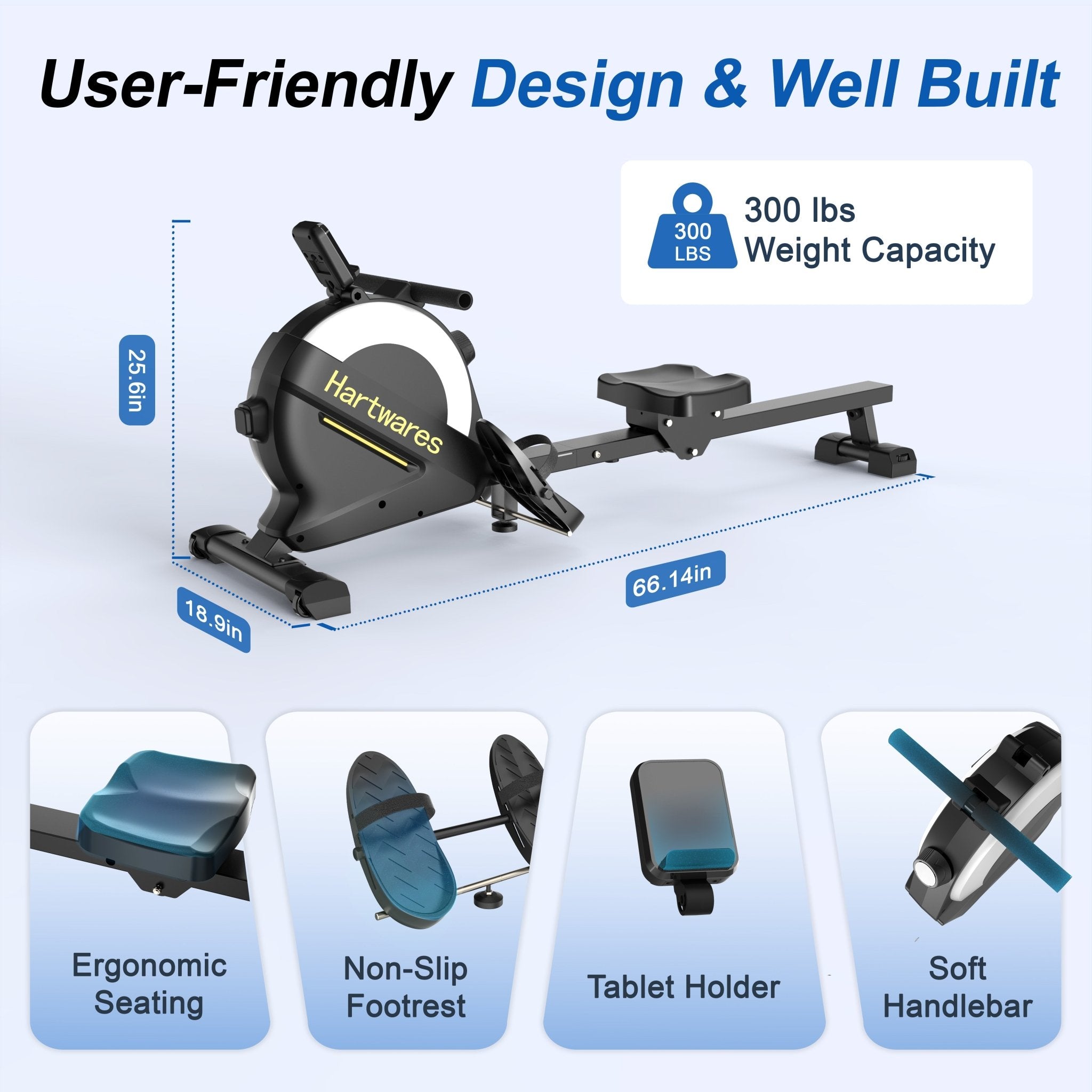 Lichico Rowing Machines for Home, Magnetic Rowing Machine with 77lbs High Resistance Rowing Machine, 16 Levels of Quiet Resistance, Rower Machine for Home, LCD Monitor App Compatible