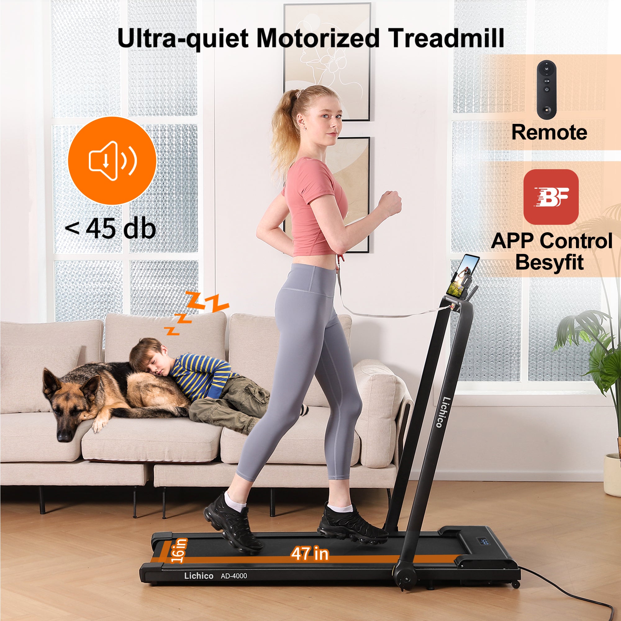 Lichico 2 in 1 Under Desk Treadmill, Walking Pad 3.0HP Brushless Motor 0.5-8.7MPH Foldable Walking Treadmill with APP Remote, Larger Running Belt, 2s Folding Treadmill for Home