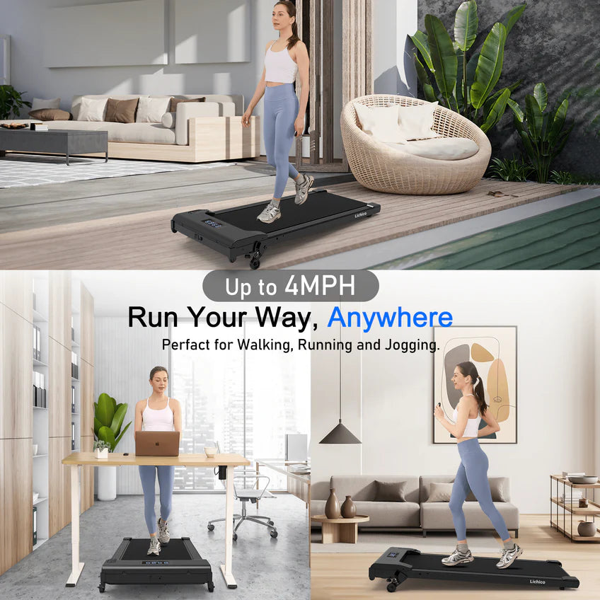 Lichico Running Treadmill Walking Pad w/Incline Remote Control for Home/Office, 2.5HP Brushless Motorized Compact Walking Jogging Machine Portable Treadmill with 0.5-4 MPH Speed Range