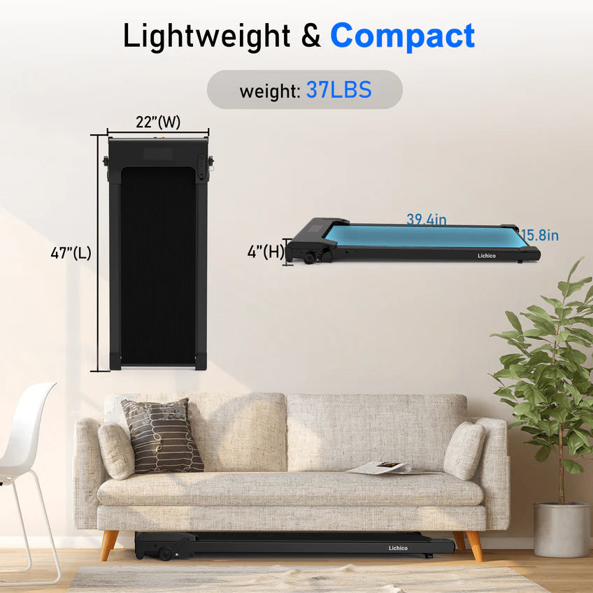 Lichico Running Treadmill Walking Pad w/Incline Remote Control for Home/Office, 2.5HP Brushless Motorized Compact Walking Jogging Machine Portable Treadmill with 0.5-4 MPH Speed Range