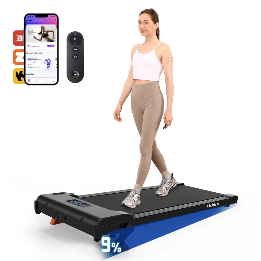 Lichico Running Treadmill Walking Pad w/Incline Remote Control for Home/Office, 2.5HP Brushless Motorized Compact Walking Jogging Machine Portable Treadmill with 0.5-4 MPH Speed Range